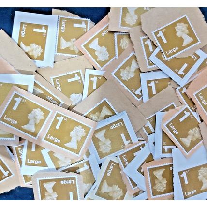50 1st Class gold large unfranked Security Stamps On Paper old Craft collage