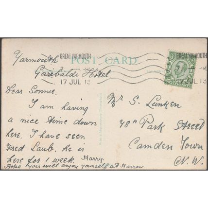 North Quay & Town Hall, Great Yarmouth, Norfolk, 1913 - Postcard