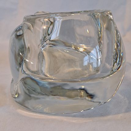 Indiana Glass Heavy 2 Clear CRYSTAL SLEEPING CAT Votive tea light Candle Holder
