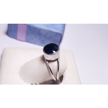 Estate 2ct Natural Rd Blue Sapphire Sterling Silver split shank bezel Ring#22162