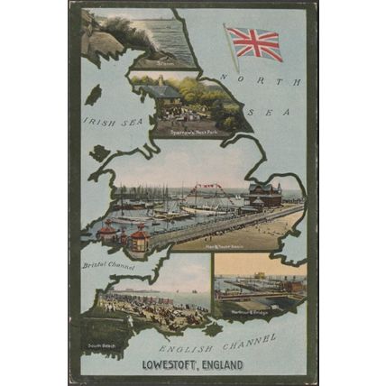 Lowestoft, Suffolk, c.1905-10 - Multiview Map Postcard