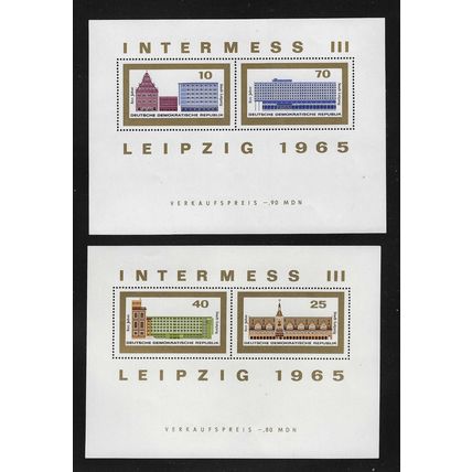 DDR 1965 LEIPZIG PHILATELIC EXHIBITION BOTH MINIATURE SHEETS MNH SG E851