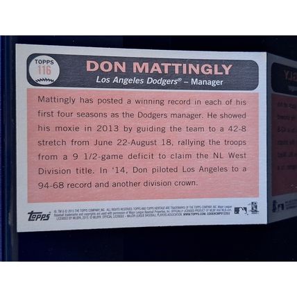 DON MATTINGLY 2015 TOPPS HERITAGE BASEBALL CARD #116