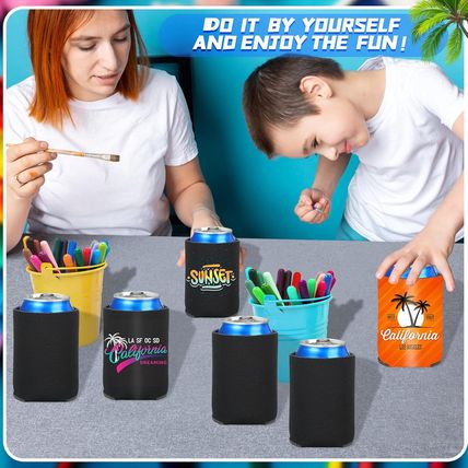 150 Pack Black Blank Can Cooler Sleeves Bulk Neoprene Can Covers Insulated Colla