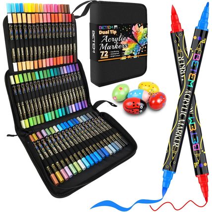 Betem 72 Colors Paint Markers Acrylic Paint Pens, Dual Tip with Brush Tip and Fi
