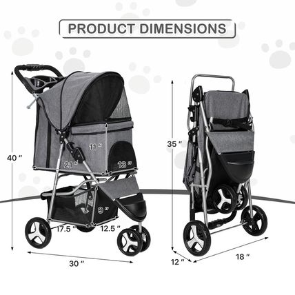 Monibloom 3 Wheels Pet Dog Cat Stroller for Small Medium Dogs and Cats, Lightwei