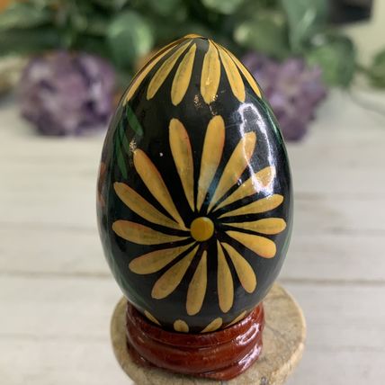 VTG Wooden Easter Egg Ukrainian Pysanky Pisanky Pysanka Hand Painted With Stand