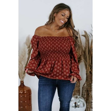 Plus Size Square Neck Printed Peplum Top