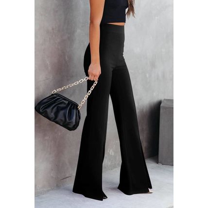 Black Split Hem High Waist Pants