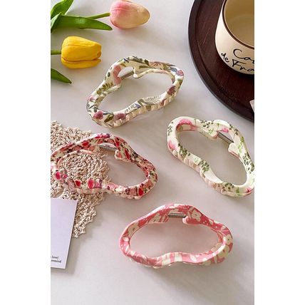 Strawberry Pink Flower Print Cut Out Cloud Shape Hair Claw Clip