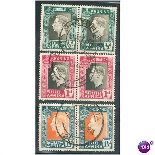 South Africa 1937 - SG 71-73 - KGV1 Coronation x 3 bilingual pairs - used