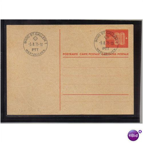 1971 SWITZERLAND PREPAID POSTCARD 30C ST GALLEN PTT