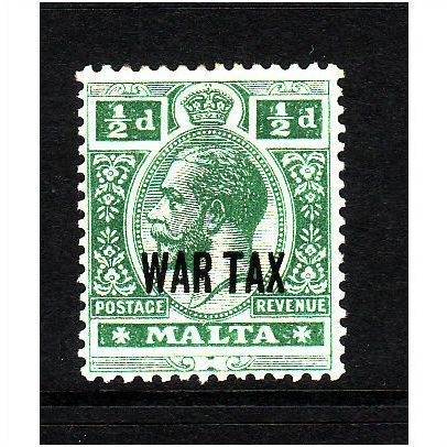 MALTA 1917 SG92 1/2d DEEP GREEN OPT WAR TAX M / MINT#1
