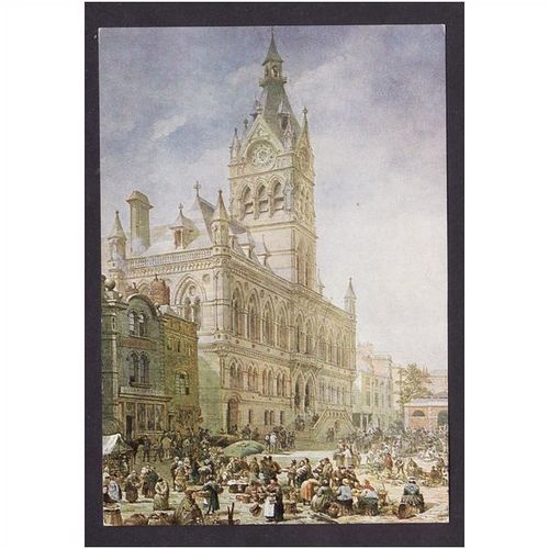 TOWN HALL, CHESTER. WATERCOLOUR BY LOUISE RAYNER ( 1829 - 1924) - UNUSED