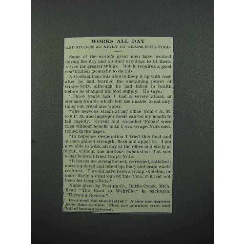 1913 Postum Grape-Nuts Cereal Ad - Works All Day