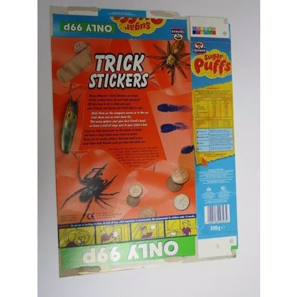 Quaker Sugar Puffs 2003 Cereal Box Trick Stickers 320g Box only