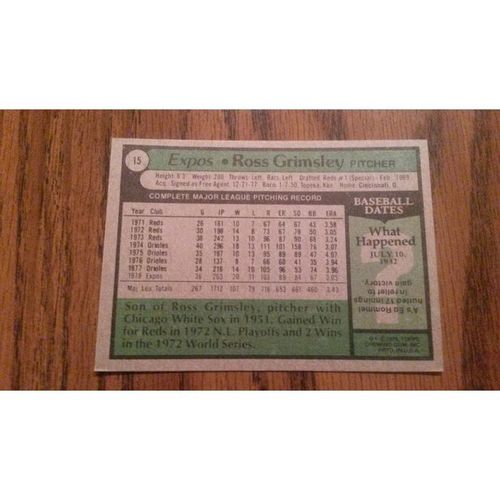 1979 Topps Card # 015 Ross Grimsley Excellent-Mint (6) Montreal Expos