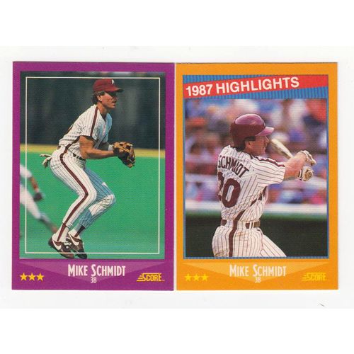 Lot of Two 1988 Score Mike Schmidt baseball cards #16, highlight #657
