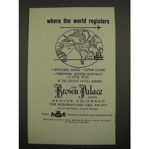 1969 Brown Palace Hotel Ad - Where the World Registers