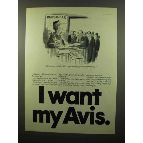 1975 Avis Car Rental Ad - I Want Avis