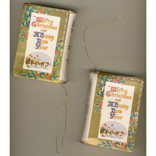 Two Lightweight Merry Christmas and Happy New Year Book Style Ornaments