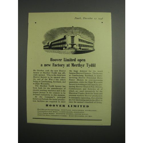 1948 Hoover Vacuum Cleaner Ad - Hoover open a new Factory at Merthyr Tydfil