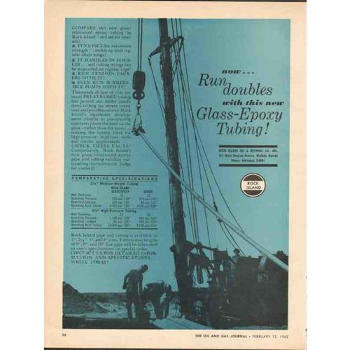 ROCK ISLAND OIL REFINING COMPANY 1962 glass epoxy tubing vintage ad