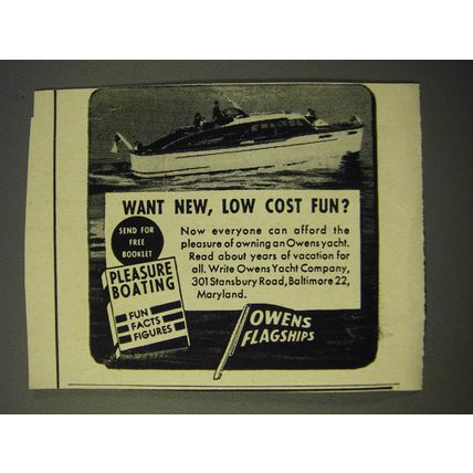 1950 Owens Yacht Ad - Want new, low cost fun?