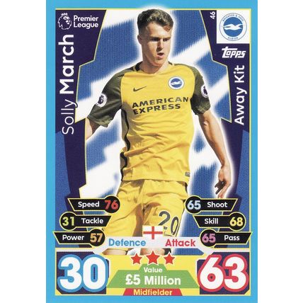 Match Attax 2017/2018 46 Solly March Away Kit Brighton & Hove Albion