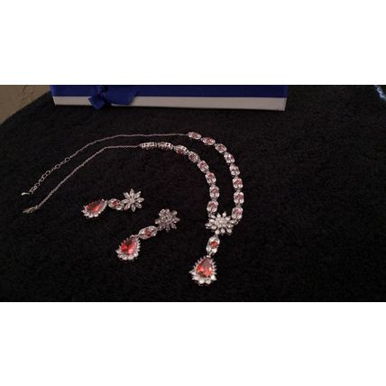 Created topaz and ruby necklace set simulated handmade jewelry 16 inch