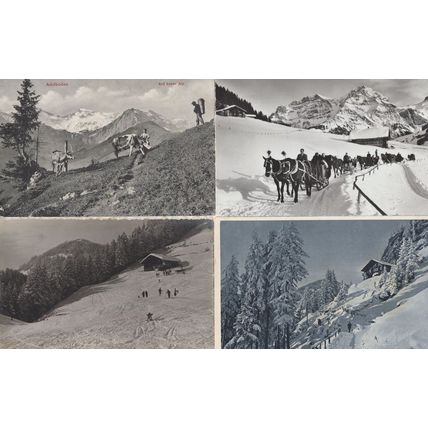 Adelboden Procession Of Transport Skiing 4x Old Switzerland Postcard s