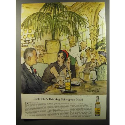 1953 Schweppes Tonic Water Ad - Sketched by Bouche in The Palm Court