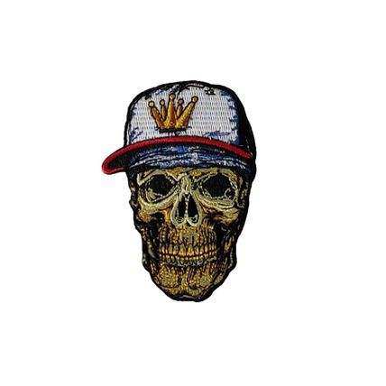 Iron On Patch Skull in Cap Embroidered Sew Biker Punk Rock 5.6 x 8.1 cm P181