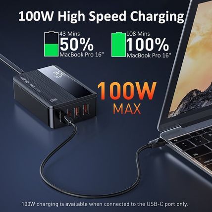 LDNIO 100W GaN Charger PD QC4+ USB C Charging Station 4 Ports UK Plug 5ft Cable