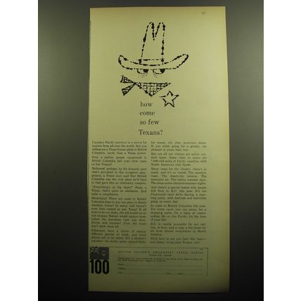1958 British Columbia Government Travel Bureau Ad - How come so few Texans?