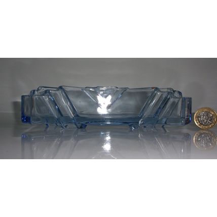 Stolzle Art Deco Blue Glass Curved Bloom Trough.