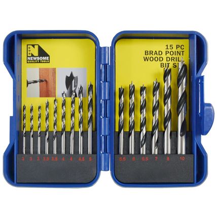 15pc Brad Point Wood Drill Set (3mm – 10mm)