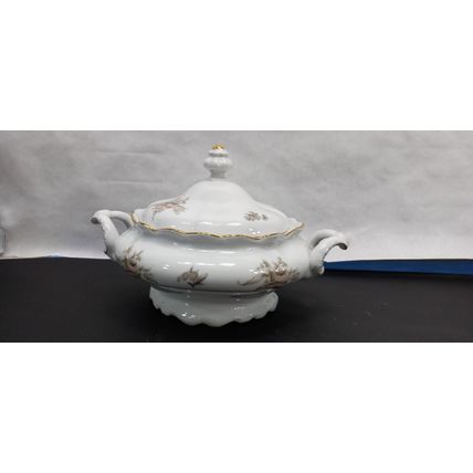 Vintage Johann Haviland Pink Roses Garland Bavaria Soup Tureen / Vegetable Bowl