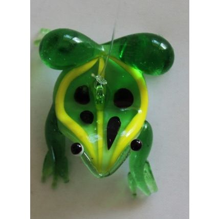 Vintage, ( 1970's) Hand Made, Art Glass Floating Green & Yellow Frog