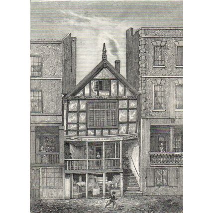 AN OLD HOUSE IN WATERGATE STREET 1652 1850 Chester ANTIQUE PRINT