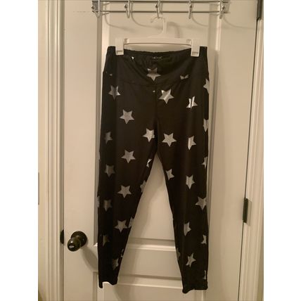 Live Love Dream Women's Silver Star Theme Yoga Leggings Pants Black Size XL