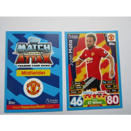 212. Juan Mata - Manchester United - Match Attax 2017/18 Football Card EF1