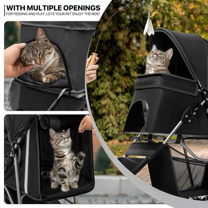 Monibloom Foldable Pet Stroller with Weather Cover, 3 Wheels Pet Strolling Cart