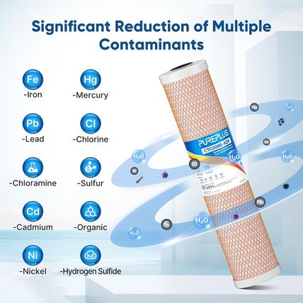 PUREPLUS 5 Micron 20" X 4.5" Whole House Coconut Shell Activated Carbon and KDF