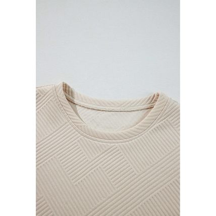 Apricot Solid Color Textured Long Sleeve Shift Dress