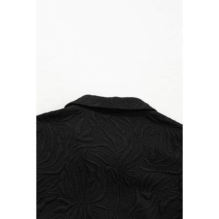 Black Jacquard Textured Quarter Zipper Shift Mini Dress