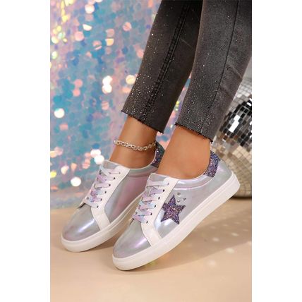 Silvery Star Sequin Patchwork Criss Cross Casual Shoes