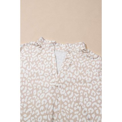 Apricot Leopard Tab Sleeve V Neck Plus Size Top
