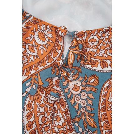 Orange Paisley Print Loose Fit Drawstring High Waist Mini Dress