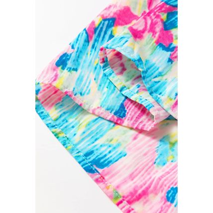 Sky Blue Floral Allover Print Shirred Square Neck Plus Size Maxi Dress
